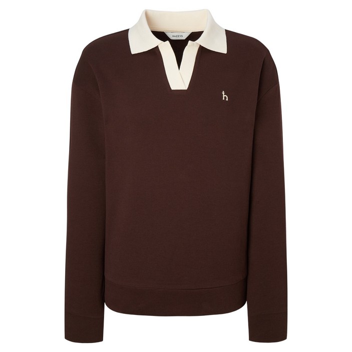 헤지스 여성용 단색 면혼방 긴팔 카라 티셔츠