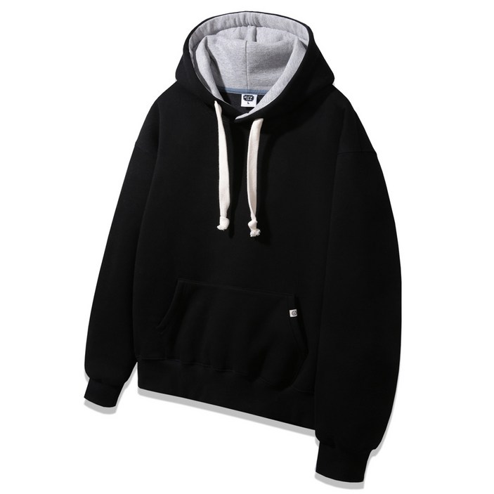 앨빈클로 남녀공용 배색 무지 기모 오버핏 후드티 AVH857