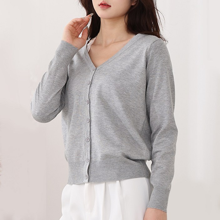 턴키 여성용 빅사이즈 브이넥 스판 니트 가디건 AE085