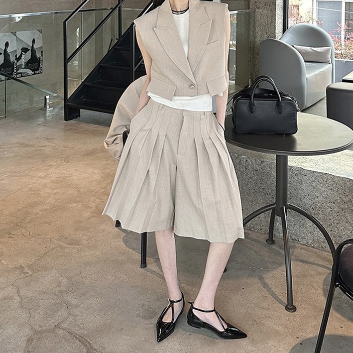 비비에모 크레아 베스트 재킷 플리츠 반바지 세미정장 세트 10638