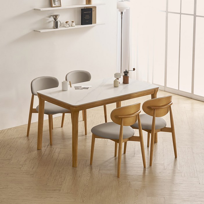 라로퍼니처 보나 1400 포세린 통 세라믹 4인 고무나무 원목 식탁 세트