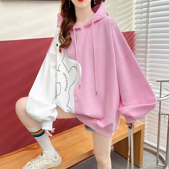 메이첼 하프앤하프 볼빨간 곰돌이 후드 맨투맨 11494