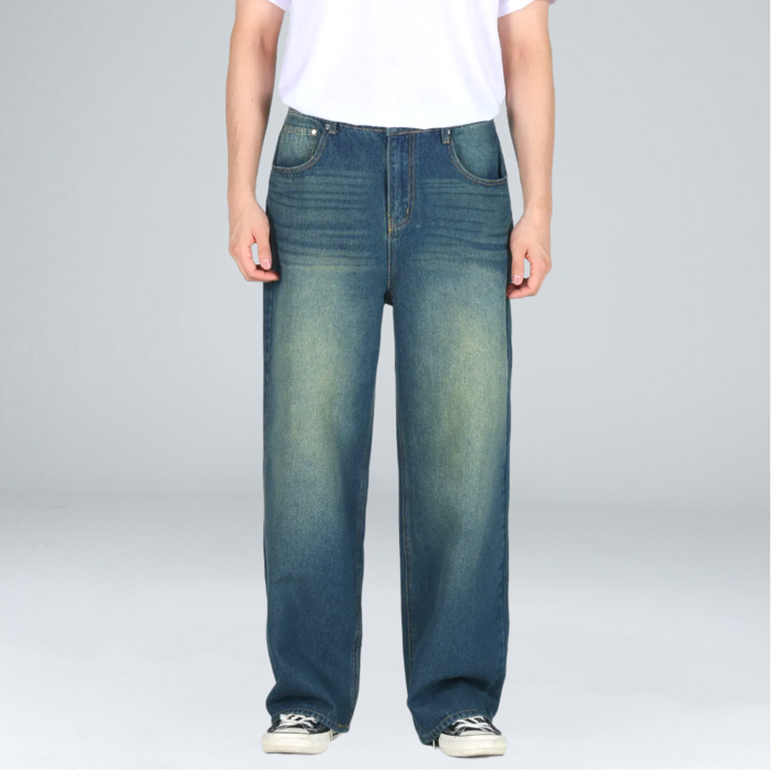 이브클로젯 남성용 캣워싱 Y2K 와이드 데님 팬츠