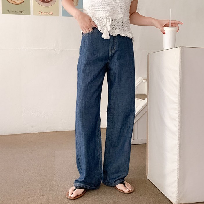 니썸 여성용 롱/숏 기장 프리뷰 스트레이트 팬츠 데님 ver