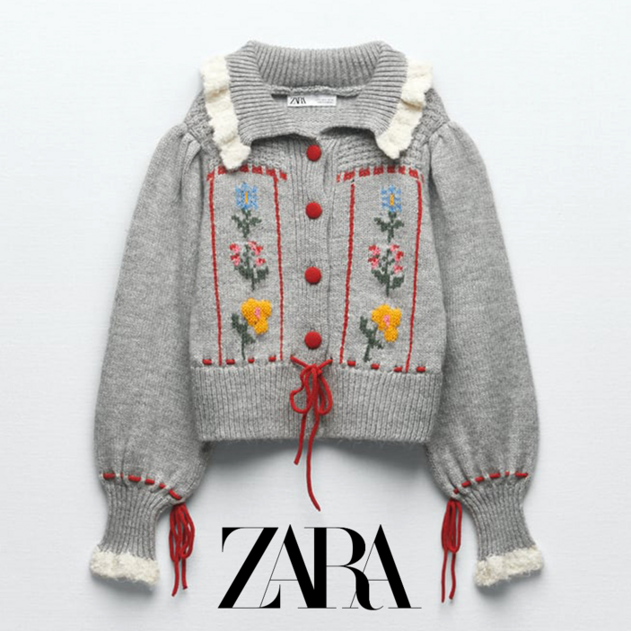 ZARA 가을겨울 여성 플라워자수 니트가디건 스웨터 3991134 802