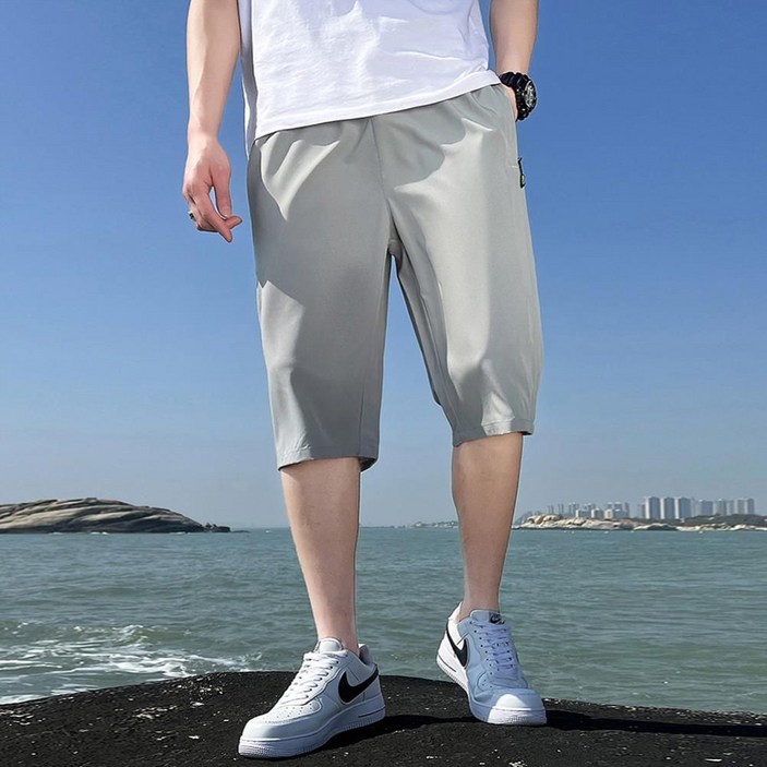 7부 반바지 남성 여름 아이스 팬츠 운동복 밴딩_276EA