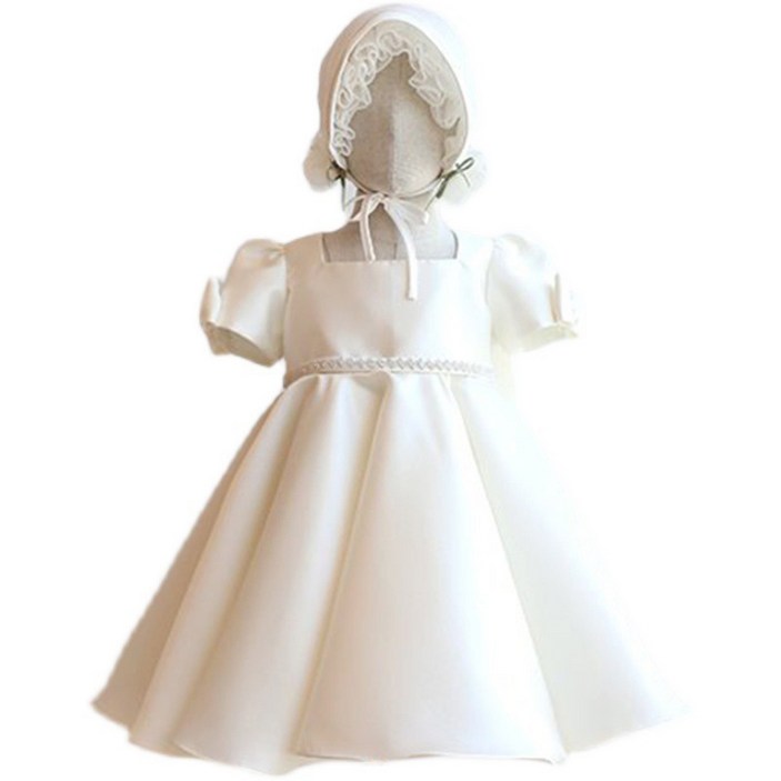 삐삐네옷가게 여아용 유아 화이트 퍼프 새틴 드레스