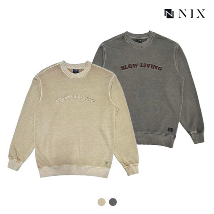 [닉스] [NIX]유니)레터링자수 가먼트다잉 맨투맨(FNRSCTM761P