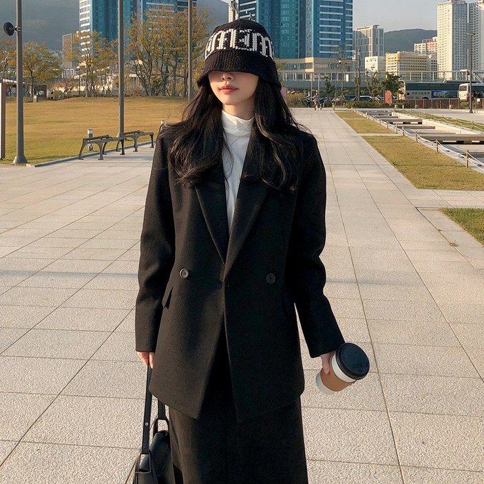 국내 자체 제작 이벨 모직 누빔 안감 더블 원버튼 자켓