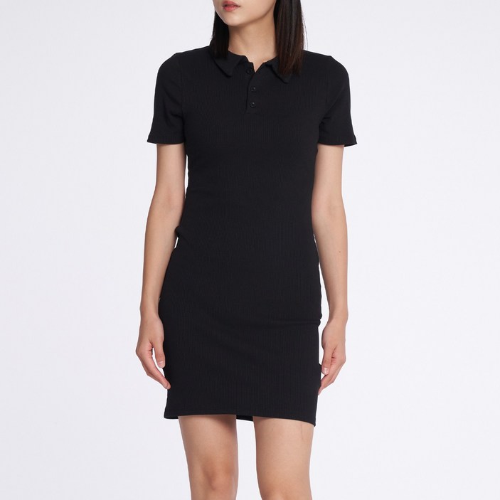 24COMMA CADS011023029 시티 올 데이 크레오라 골지 카라 반팔 미디 원피스