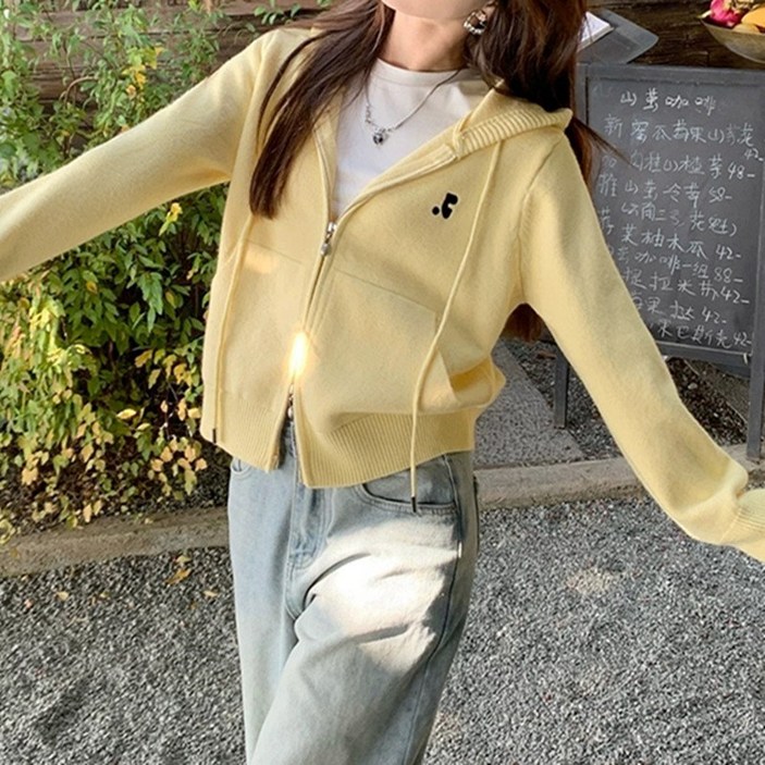 여성 투웨이 루즈핏 긴팔 집업 후드 가디건