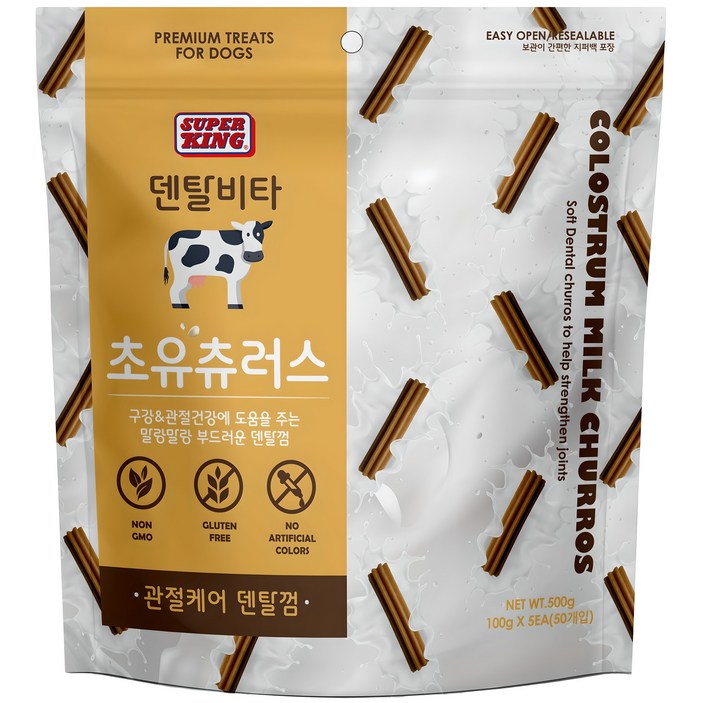 슈퍼킹 강아지 덴탈비타 초유츄러스 강아지 덴탈껌 관절케어, 50개입, 관절케어, 500g, 1개