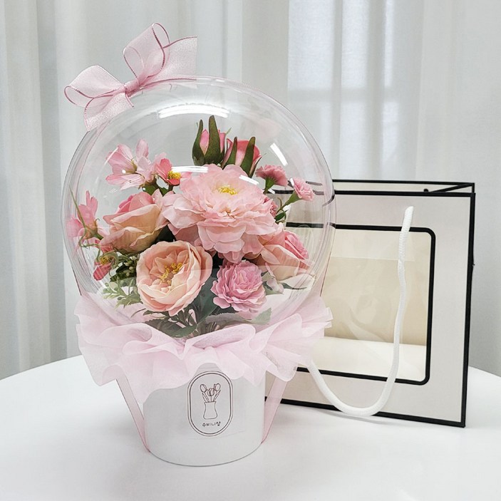 수비니샵 핑크믹스 아크릴꽃풍선 터지지않는 레터링풍선 칠순 환갑 졸업식 꽃다발 쇼핑백증정, 혼합색상, 1개