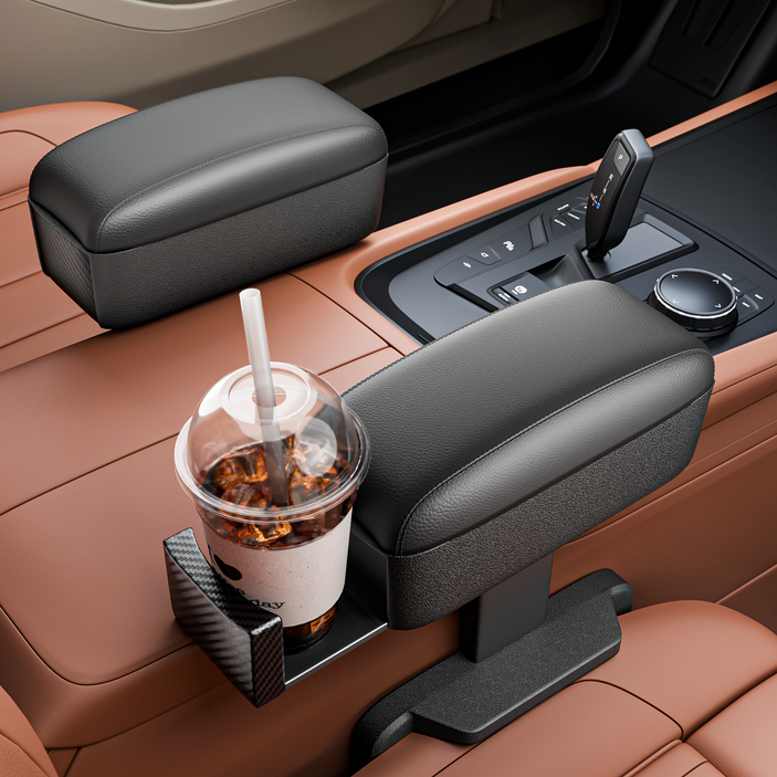 CABULE 자동차 팔걸이쿠션 다용도 수납함 차량음료거치대 조수석컵홀더 차량틈새수납함 차량용품, 블랙, 1개