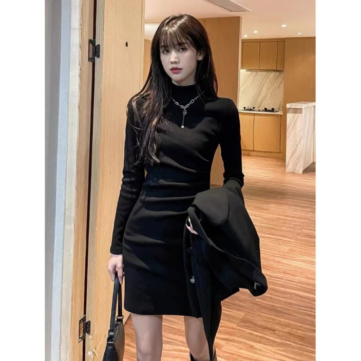 블랙 니트 랩스커트 봄 원피스 봄 신상 슬림 레깅스