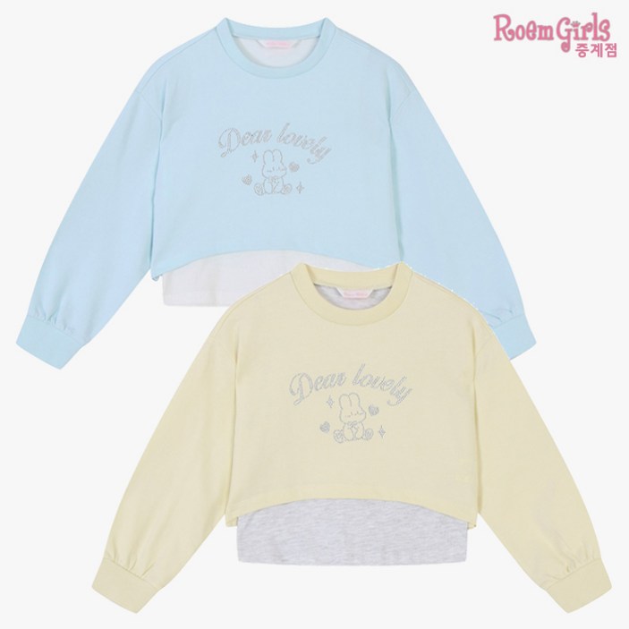 로엠걸즈 중계점 *25년 S/S신상 30%할인* 레이어드 스웻셔츠 (2Color) 파스텔 컬러와 귀여운 캐릭터 디자인 레이어드 스타일 맨투맨 티셔츠 6~11세 RGMA2513C