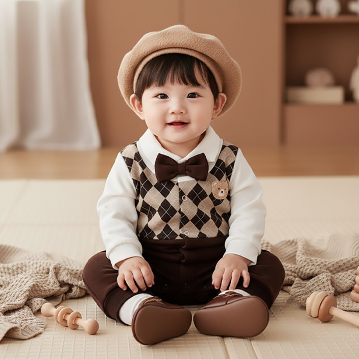 몽실이 꼬마신사 긴팔우주복 유아용 아기 외출복 돌선물 백일선물