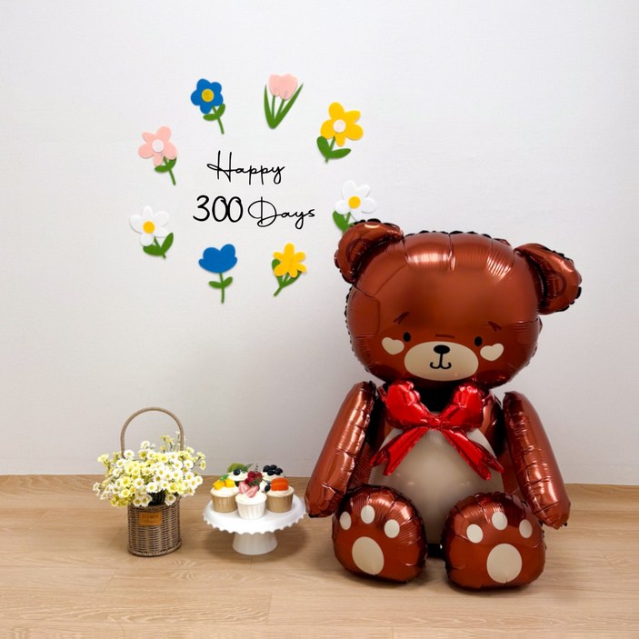 쏙쏙마켓 플라워 펠트 마일스톤 가랜드 이백일 삼백일 기념일 셀프 촬영 파티용품, 1개, 300일 세트, 가랜드+풍선 세트