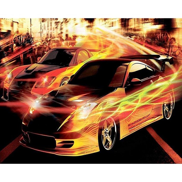 스포츠카의 호차 레이싱카의 질주하는 열정 3D 보석십자수 슬림 액자 패키지 AB 비즈  원형비즈 DIY 세트 창의력 향상 홈 데코 선물용 속도와 승리를 상징하는 장식