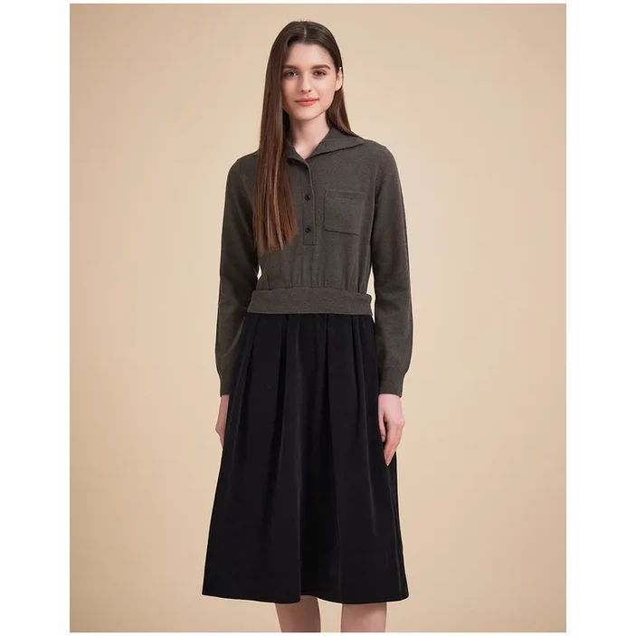 헤지스 HAZZYS 여성 블랙 레이어드 면 긴팔 원피스