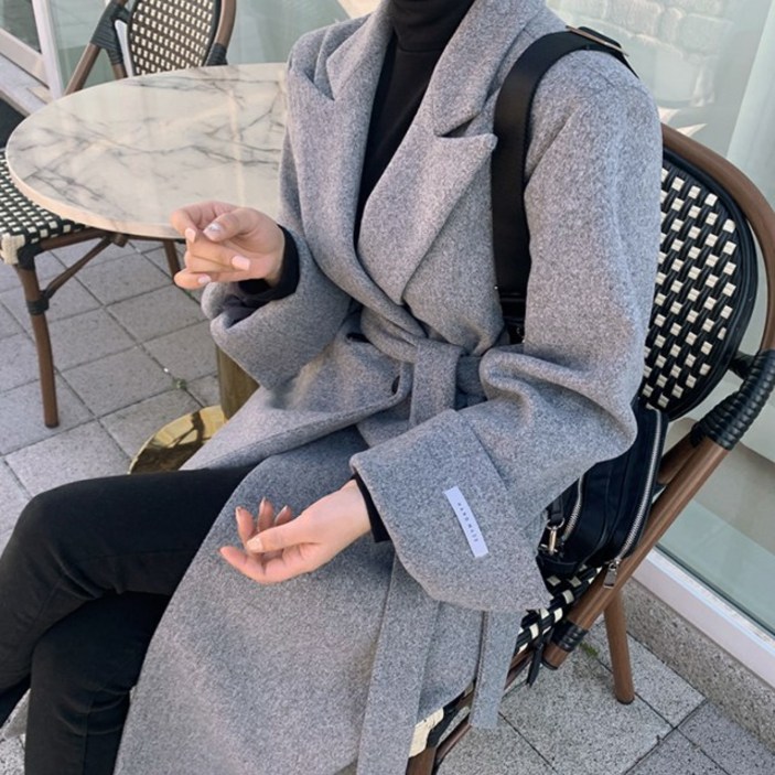 라우드 윈터데이 벨트 스트랩 롱 더블코트 4499  루즈핏 오버핏 모직 겨울 울코트