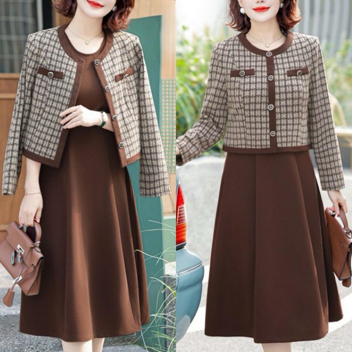 에쥬아 중년여성 고급스러운 투피스 세트 트위드자켓+원피스