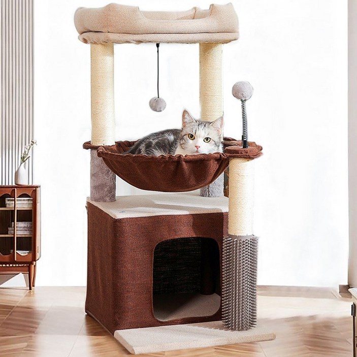 SUNRUI 소형 해먹 캣타워 3단 고양이 숨숨집 스크래쳐 캣타워 침대형 미니 고양이집