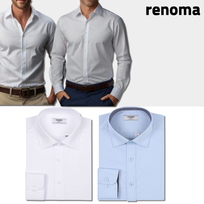 [백화점정품] 레노마 긴팔 셔츠 와이셔츠 남자 남성 정장 일반핏 스판 화이트 블루