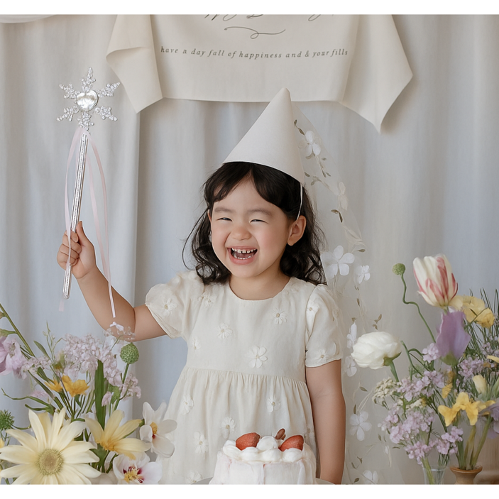 [라라빈파티] 할로윈 베일고깔 요술봉 요정 세트 생일 머리띠 축하 파티 꽃 베일 꼬깔 모자 면사포고깔 인생네컷용품 마녀 요정 어린이집 소품, 요정세트 -아이보리