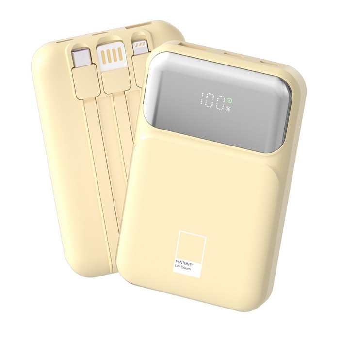 팬톤 PD 22.5W 초고속충전 대용량 케이블 일체형 미러 보조배터리 10000mAh PGB20, Lily Cream