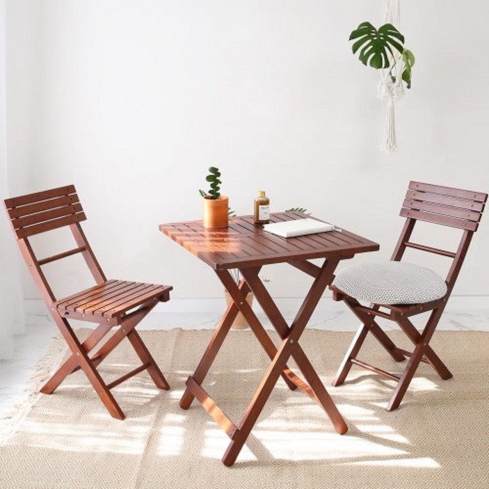 벤트리 원목 접이식 카페 테이블 베이직 세트 (테이블1+의자2) 2color, 브라우니 색상