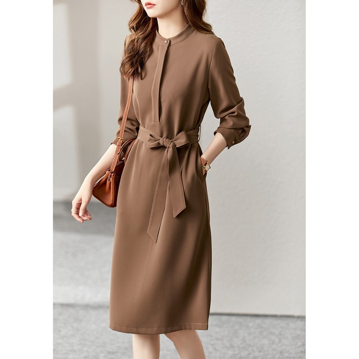 POMTOR 여성 프리미엄 롱 원피스 데일리 A라인 원피스 원피스 가을 긴팔 원피스