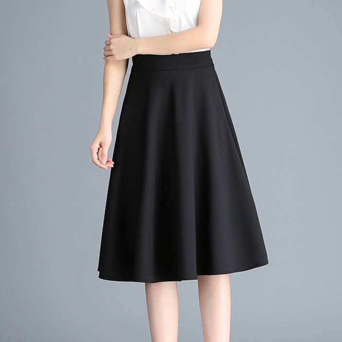 미시맵시 여성 빅사이즈 미디 치마 플레어 허리밴딩 기본 스커트 블랙