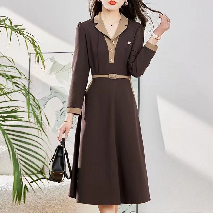 TIMEPURE 여성 긴팔 원피스 가을 겨울 우아한 슬림핏 롱원피스 허리라인 강조 기품있는 데일리룩 하객룩 오피스룩 고급스러운 감성 패션 드레스