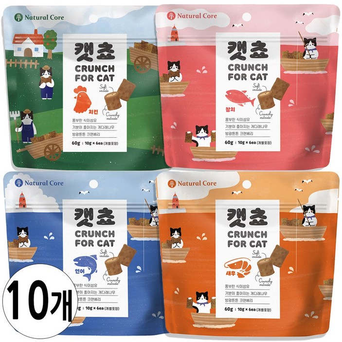 네츄럴코어 고양이간식 캣쵸 고양이스낵, 1세트, 캣쵸혼합60gx10개, 600g