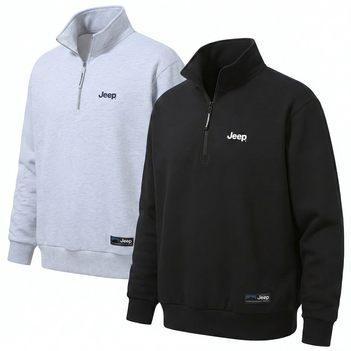 [국내매장판] 지프 JEEP M-LOGO 에센셜 하프집업 맨투맨 기본 쭈리 아메리칸 캐주얼 스타일 긴팔 반집업 티셔츠