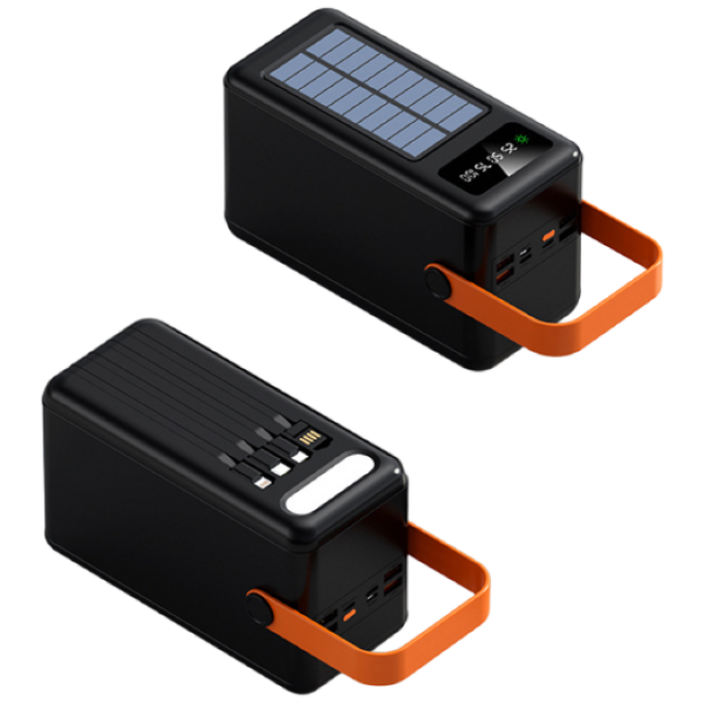 초대용량 15만mAh 태양광 초고속충전 보조배터리 7포트 4in1 케이블 탑재 파워뱅크, 블랙