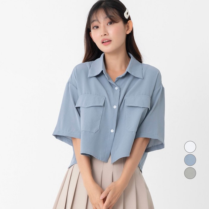 ELLE GIRL 베이직 크롭 반팔 셔츠 ELLE GIRL 베이직 크롭 반팔 셔츠