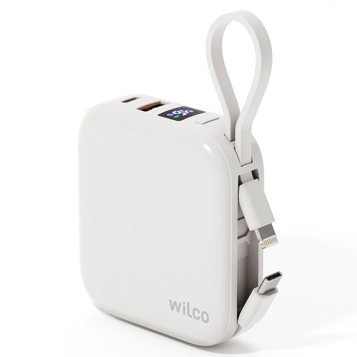 윌코 22.5W PD 초고속 충전 케이블 일체형 대용량 미니 보조배터리 10000mAh 멀티단자