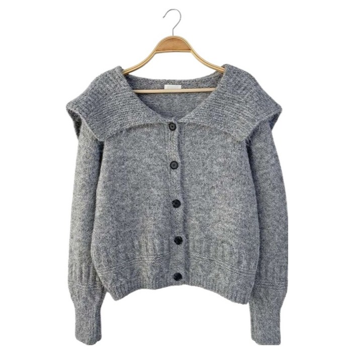 시크블랙 여성용 소모멜 빅카라 루즈핏 울 니트 가디건 cpcd3661k5b