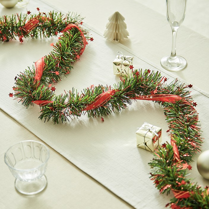 크리스마스 모루 장식 가랜드 반짝이 트리느낌 리본