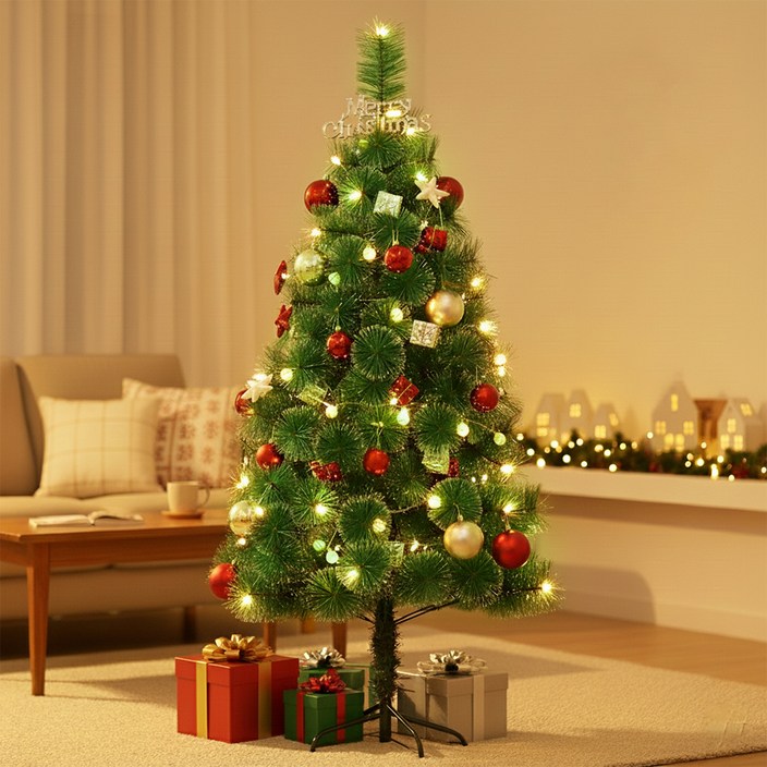 크리스마스 트리 세트 트리+오너먼트+별토퍼+트리스커트+전구