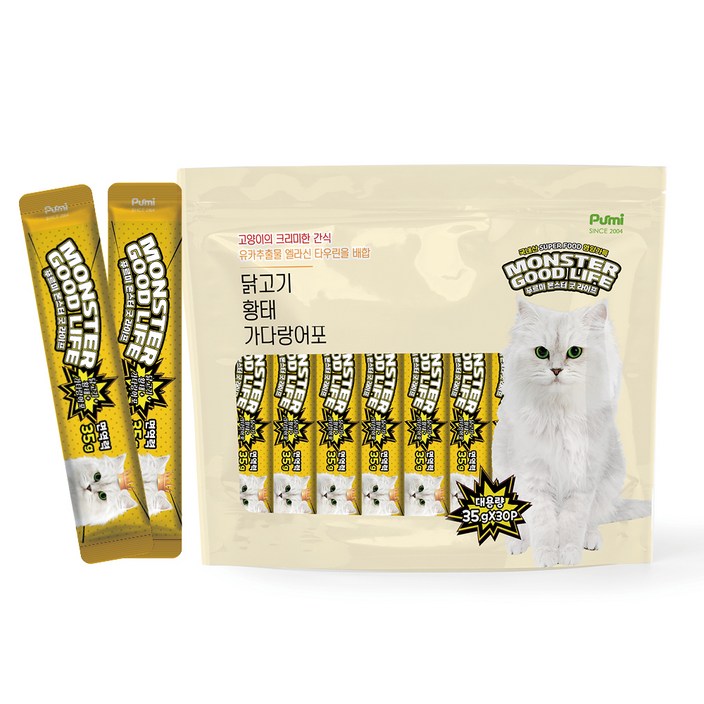 푸르미 고양이 몬스터굿라이프 대용량 35g 짜먹는 간식 30p, 황태, 35g, 30개입 푸르미 고양이 몬스터굿라이프 대용량 35g 짜먹는 간식 30p, 황태, 35g, 30개입