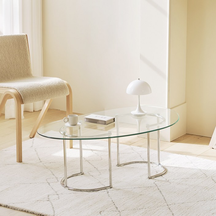 룸앤홈 페블 유리 테이블 1000