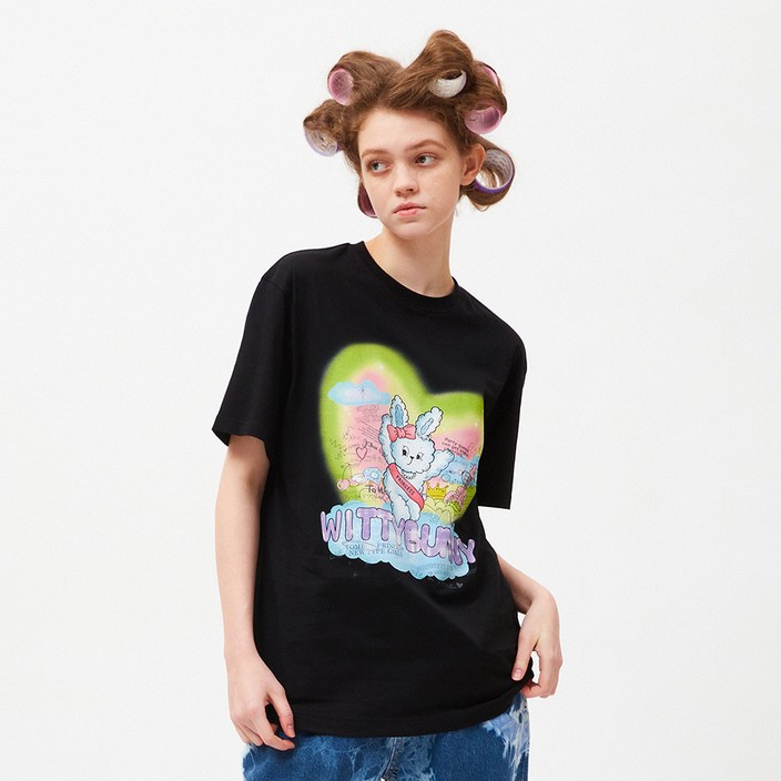 키르시 여성용 WITTY BUNNY TOMBOY GRAPHIC TSHIRT