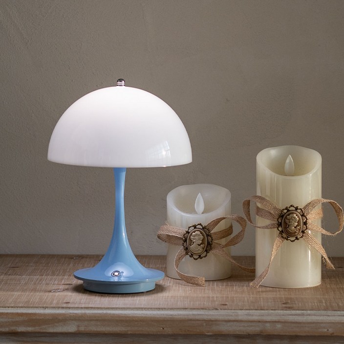 머쉬룸 버섯 미니 포터블 LED 무선 터치 무드등 C타입 밝기조절 삼색변환, 블루