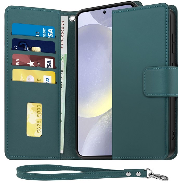 아칸크 갤럭시 S24(SM-S921N) 다이어리 가죽 지갑 휴대폰 케이스+핸드 스트랩 세트