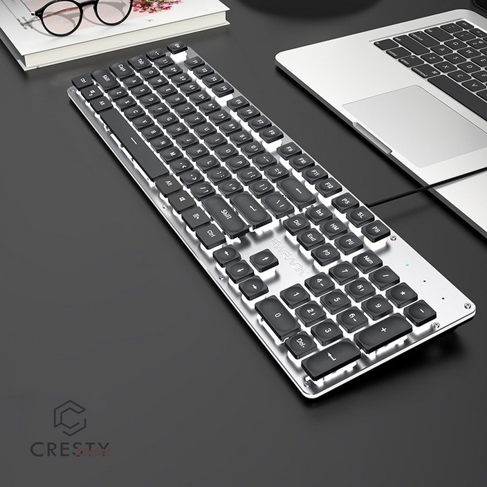 프라임타임 LED 백라이트 사무용 저소음 키보드 104키 재택근무 방수 설계, GX 710, 블랙화이트 백라이트