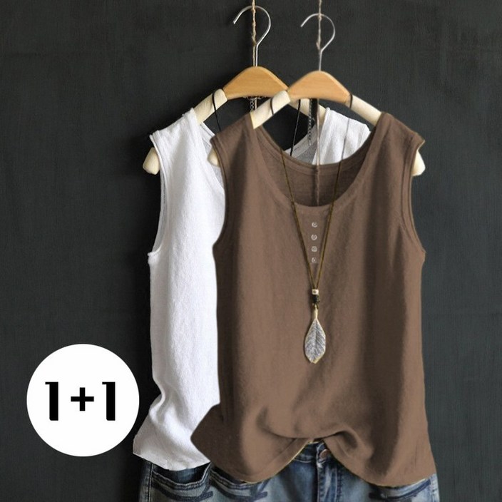 2장입 여름용 빅사이즈 U넥 민소매 나시 여성 티셔츠 데일리 심플 체형커버 시원한 베이직 이너 무지 탄탄한 소재 슬라브원단