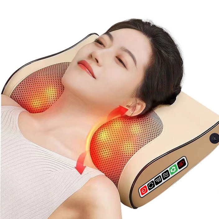 목 어깨 베개마사지기 안마베개 안마기 다기능 마사지기 온열 주무름 기능 6개 조작 버튼, 골드